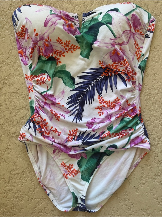 Tommy Bahama Other - Tommy Bahama White One-Piece Swimsuit with Purple & Green Floral Print